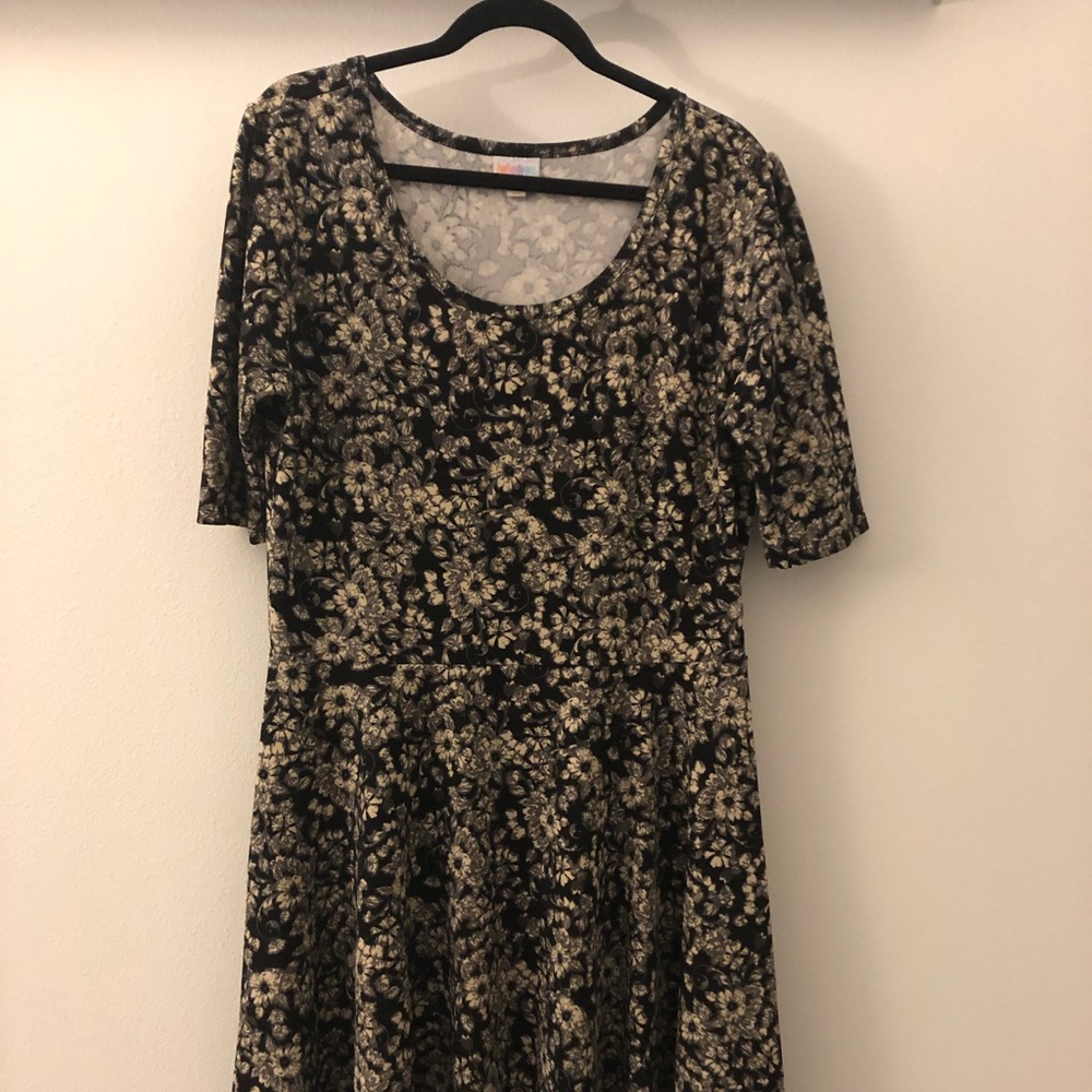Black and white flowered a line dress
